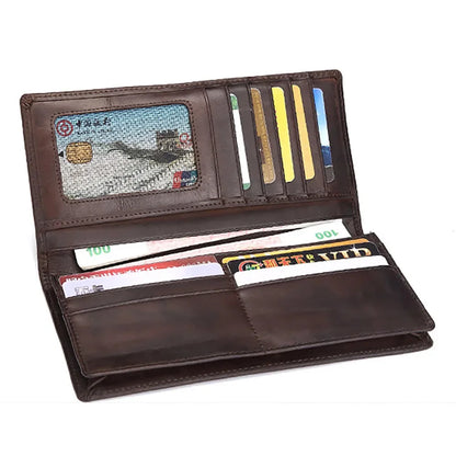 Genuine Leather Wallet Long Purse for Men Designer Casual Male Real Cowhide Bifold Coin Pocket Card Holder Clutch Money Bag