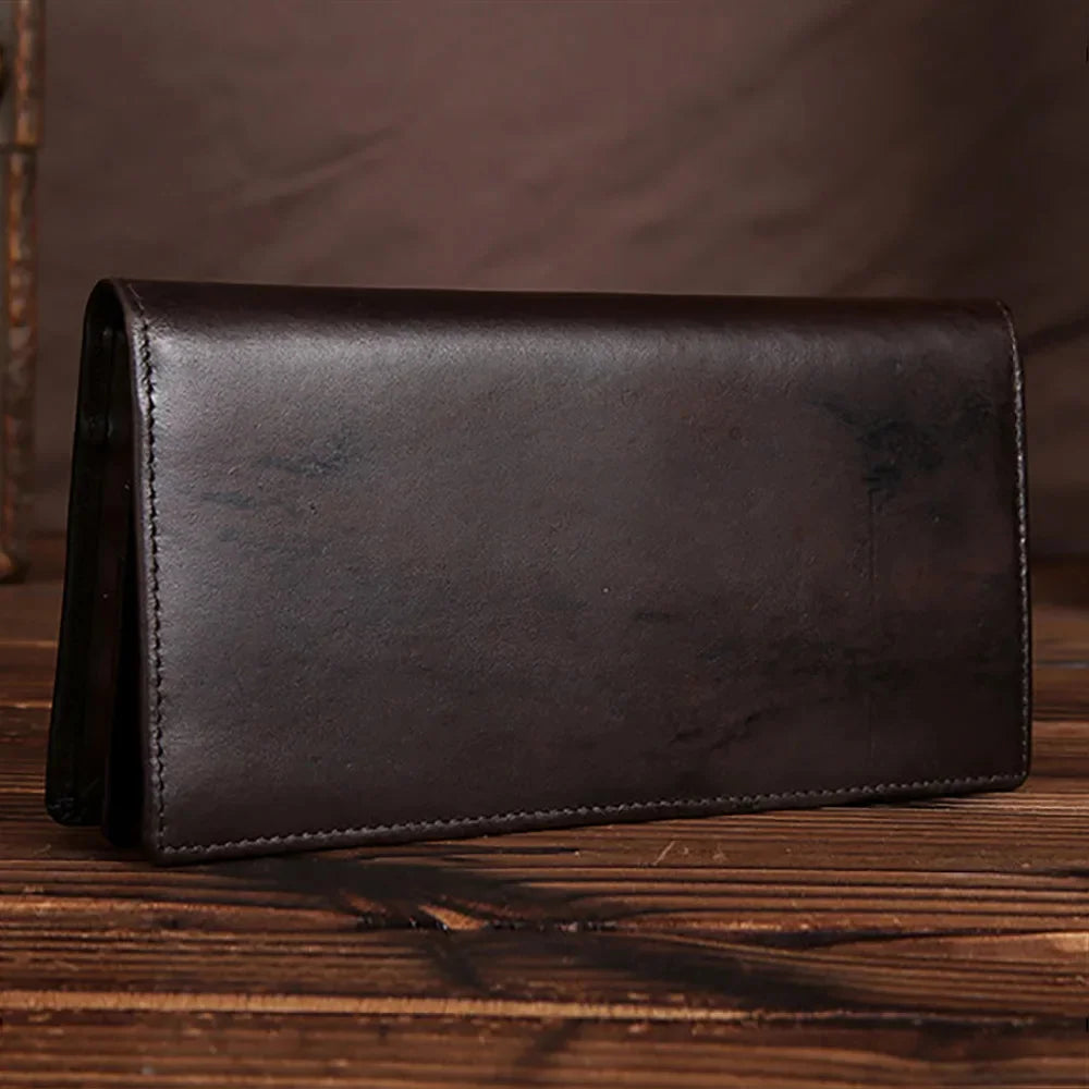Genuine Leather Wallet Long Purse for Men Designer Casual Male Real Cowhide Bifold Coin Pocket Card Holder Clutch Money Bag