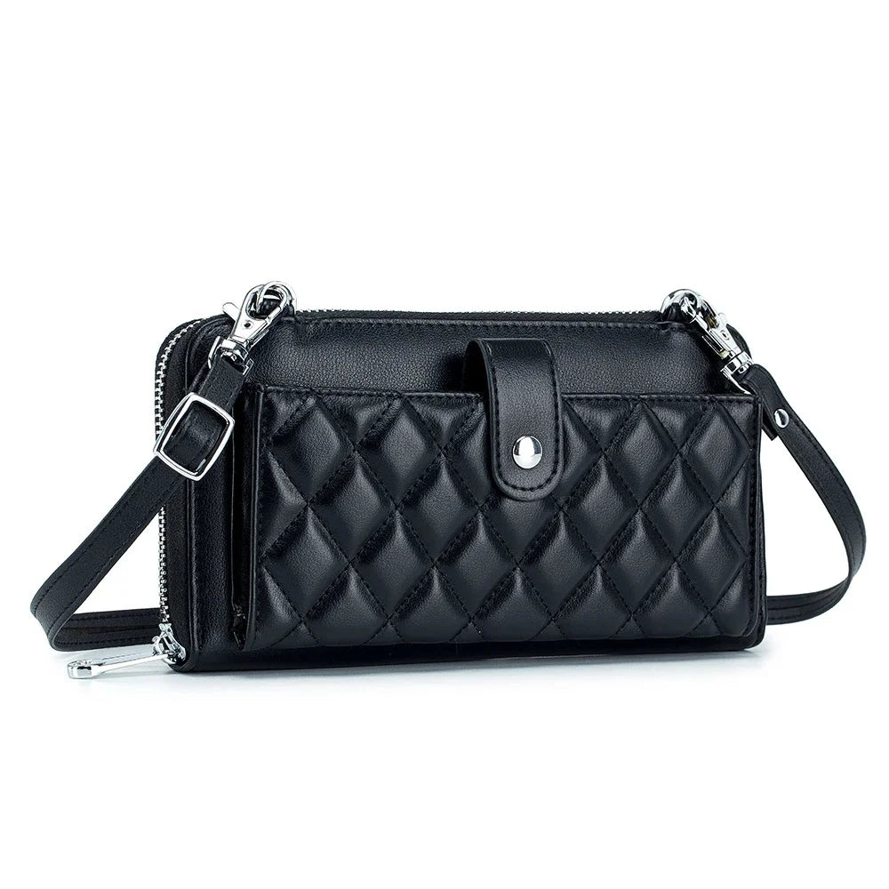 Genuine Leather Wallet Touch Screen Mobile Phone One Shoulder Crossbody Multi-Card Slot Lady's Zipper Bag
