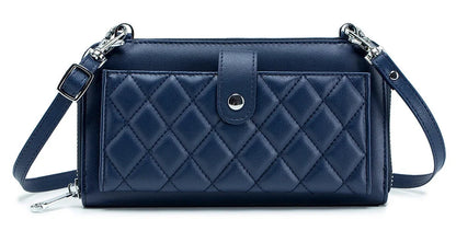 Genuine Leather Wallet Touch Screen Mobile Phone One Shoulder Crossbody Multi-Card Slot Lady's Zipper Bag