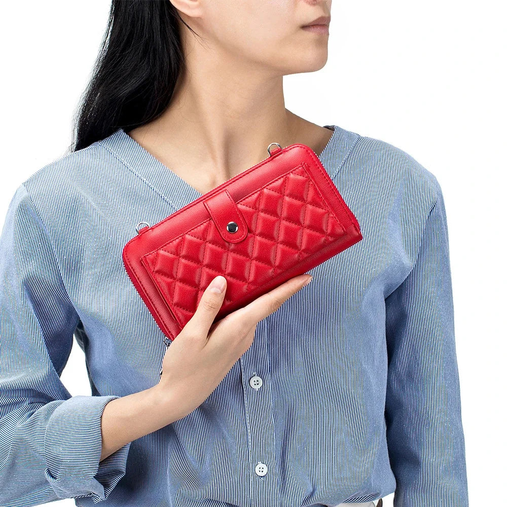 Genuine Leather Wallet Touch Screen Mobile Phone One Shoulder Crossbody Multi-Card Slot Lady's Zipper Bag