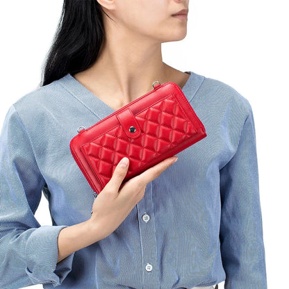Genuine Leather Wallet Touch Screen Mobile Phone One Shoulder Crossbody Multi-Card Slot Lady's Zipper Bag