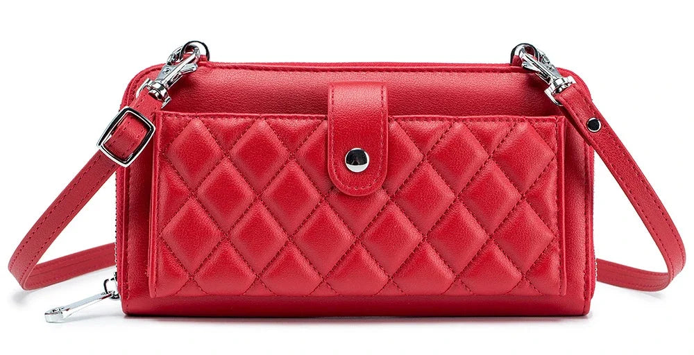 Genuine Leather Wallet Touch Screen Mobile Phone One Shoulder Crossbody Multi-Card Slot Lady's Zipper Bag