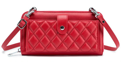 Genuine Leather Wallet Touch Screen Mobile Phone One Shoulder Crossbody Multi-Card Slot Lady's Zipper Bag