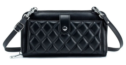 Genuine Leather Wallet Touch Screen Mobile Phone One Shoulder Crossbody Multi-Card Slot Lady's Zipper Bag