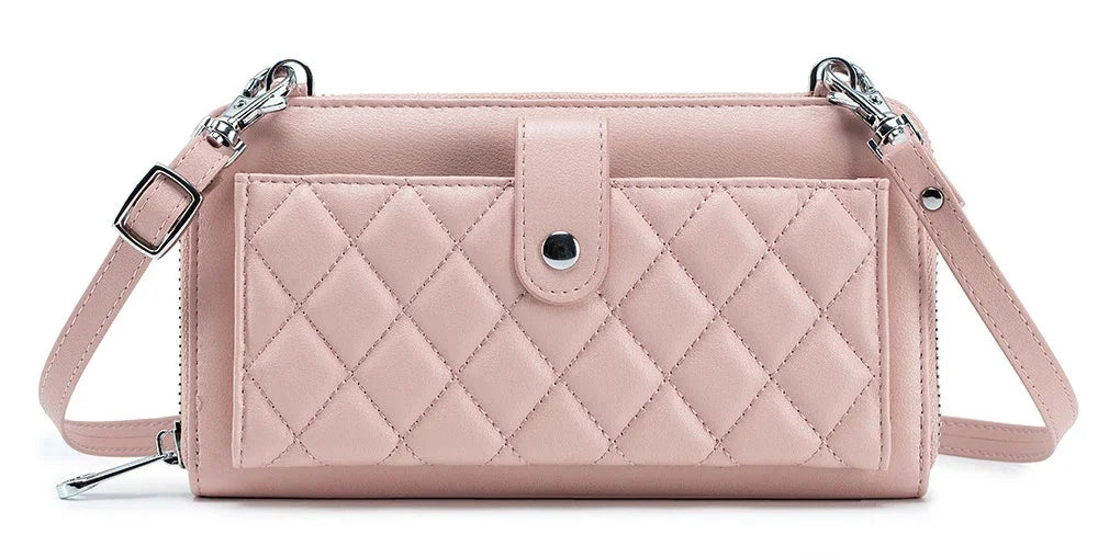 Genuine Leather Wallet Touch Screen Mobile Phone One Shoulder Crossbody Multi-Card Slot Lady's Zipper Bag