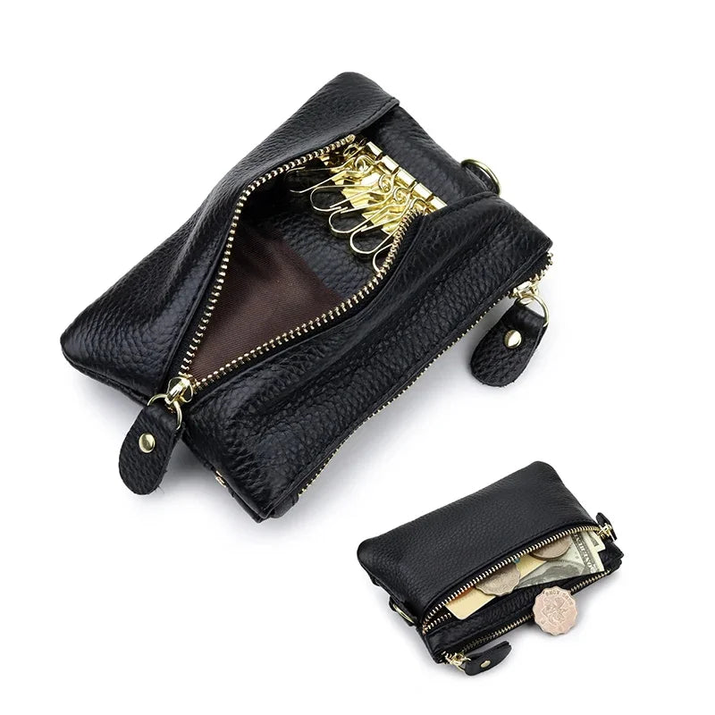 Genuine Leather Wallets Zipper Purse Unisex Car Holders Buckle Male Keychain women Organizer Housekeeper Holde