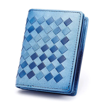 Genuine Leather Weave Business Card Holder Wallets For Men Credit Card Driving License Bag Lady Coin Purse Card Pouch Case