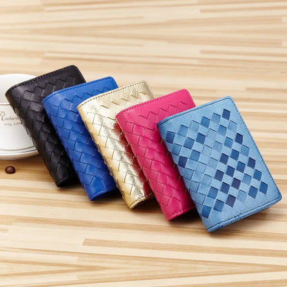 Genuine Leather Weave Business Card Holder Wallets For Men Credit Card Driving License Bag Lady Coin Purse Card Pouch Case