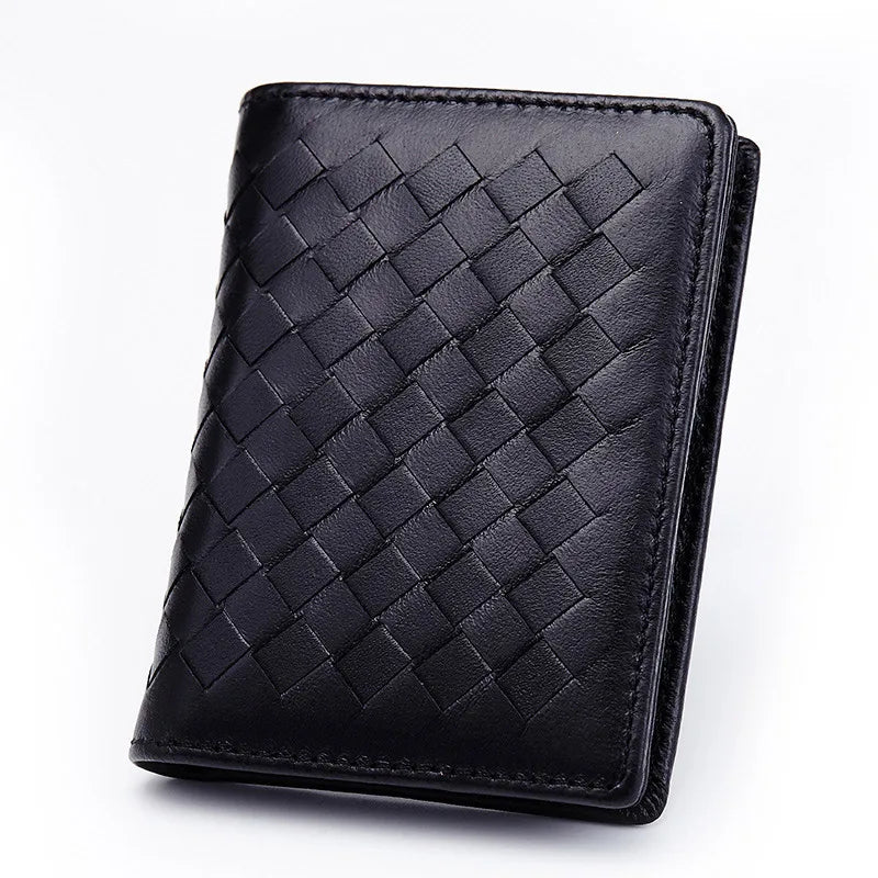 Genuine Leather Weave Business Card Holder Wallets For Men Credit Card Driving License Bag Lady Coin Purse Card Pouch Case