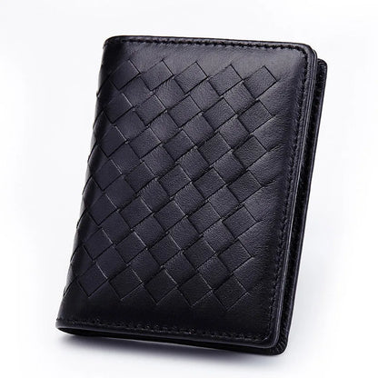 Genuine Leather Weave Business Card Holder Wallets For Men Credit Card Driving License Bag Lady Coin Purse Card Pouch Case