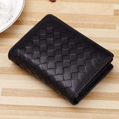 Genuine Leather Weave Business Card Holder Wallets For Men Credit Card Driving License Bag Lady Coin Purse Card Pouch Case