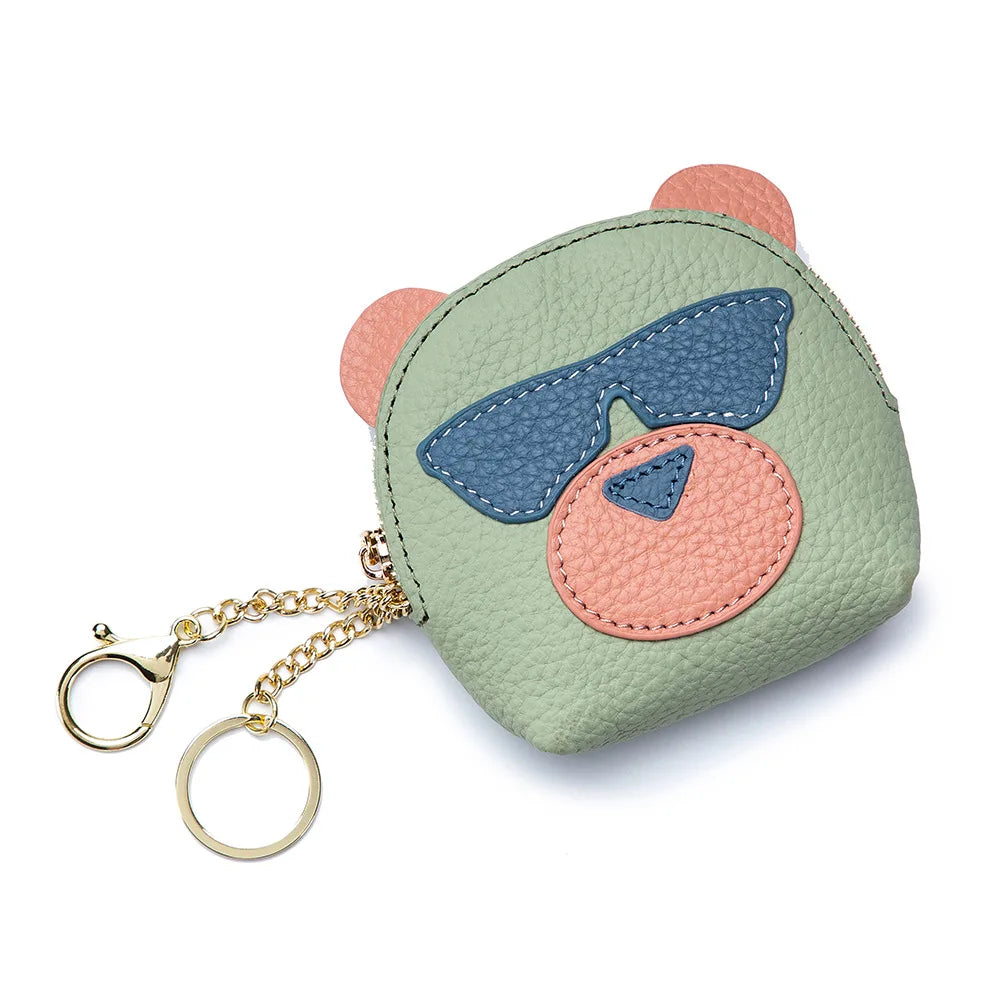 Genuine Leather Woman Coins Bag Mini Lipstick Storage Bags Multifunctional Small Coins Wallets Cartoon Bear Cards Pouch Cute Bag