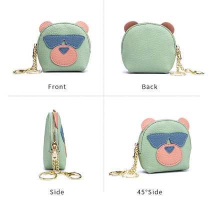 Genuine Leather Woman Coins Bag Mini Lipstick Storage Bags Multifunctional Small Coins Wallets Cartoon Bear Cards Pouch Cute Bag