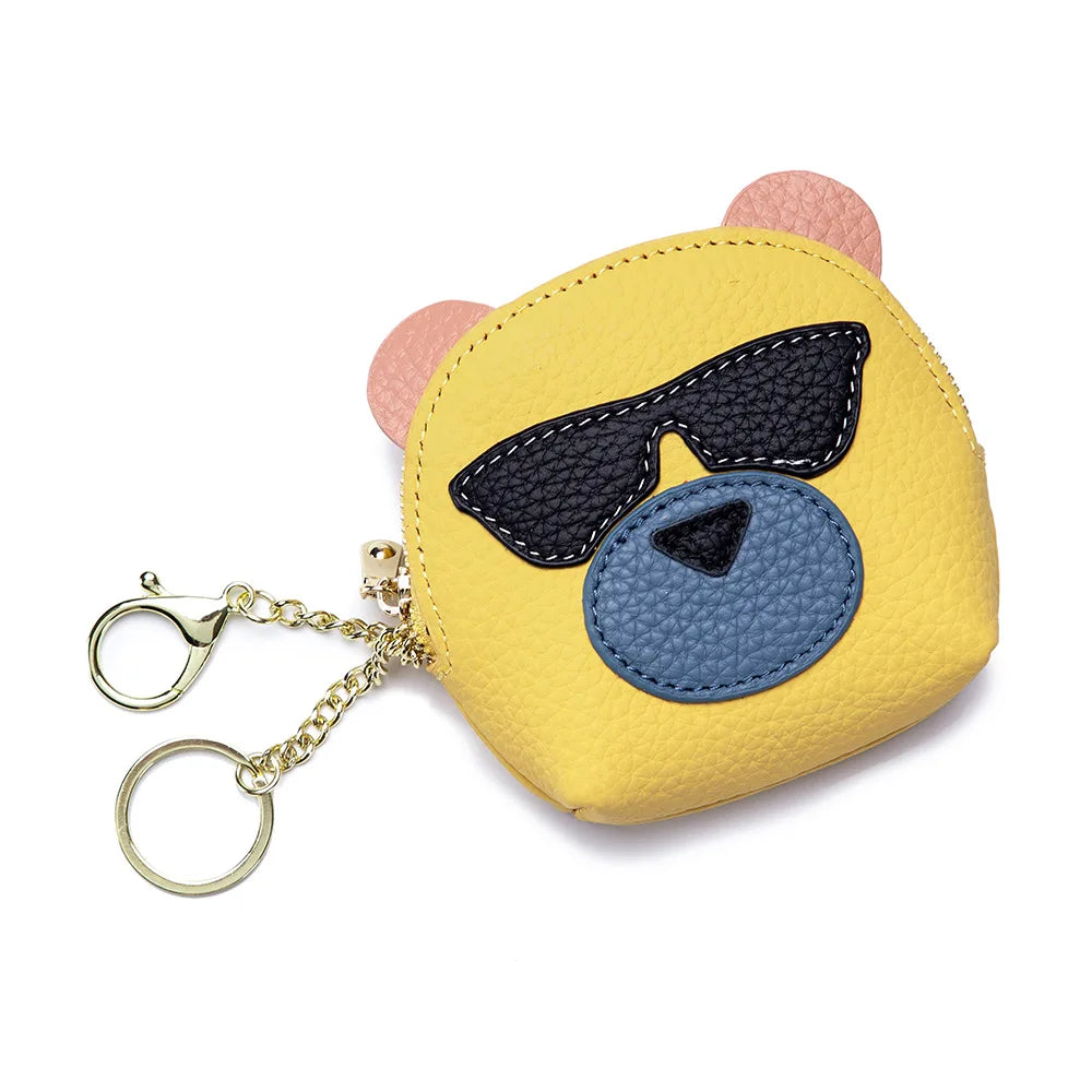 Genuine Leather Woman Coins Bag Mini Lipstick Storage Bags Multifunctional Small Coins Wallets Cartoon Bear Cards Pouch Cute Bag