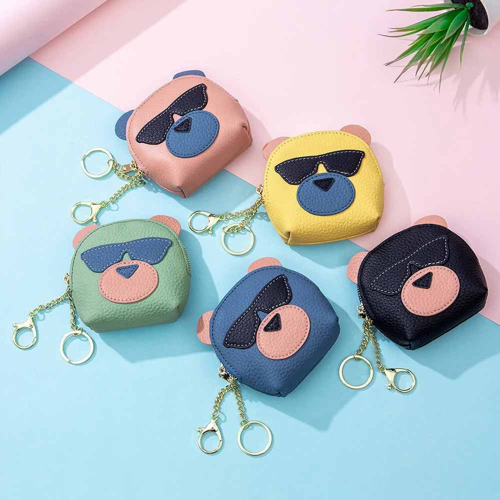 Genuine Leather Woman Coins Bag Mini Lipstick Storage Bags Multifunctional Small Coins Wallets Cartoon Bear Cards Pouch Cute Bag
