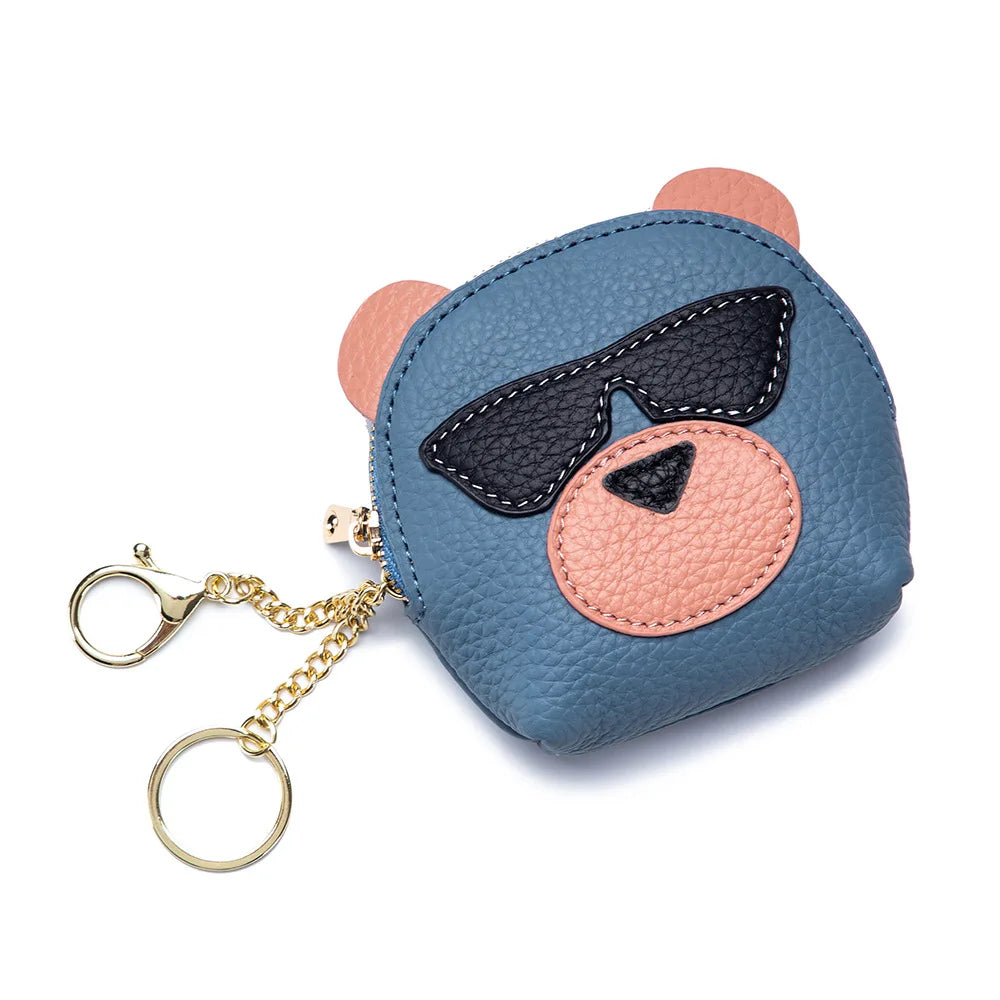 Genuine Leather Woman Coins Bag Mini Lipstick Storage Bags Multifunctional Small Coins Wallets Cartoon Bear Cards Pouch Cute Bag