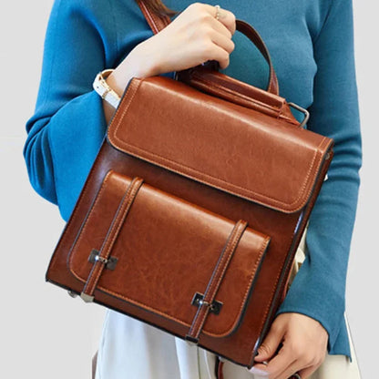 Genuine Leather Women Backpack Book School Laptop Bag Travel Oil Wax Cowhide Fashion One Shoulder Camputer Bags Daypack Rucksack
