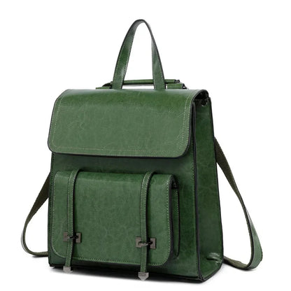 Genuine Leather Women Backpack Book School Laptop Bag Travel Oil Wax Cowhide Fashion One Shoulder Camputer Bags Daypack Rucksack
