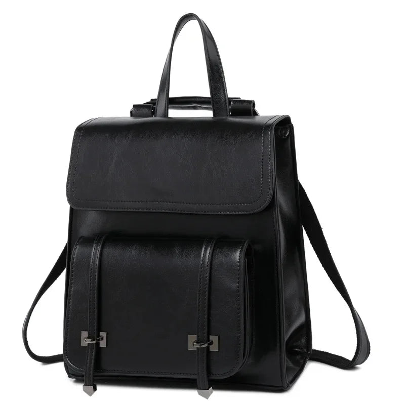 Genuine Leather Women Backpack Book School Laptop Bag Travel Oil Wax Cowhide Fashion One Shoulder Camputer Bags Daypack Rucksack