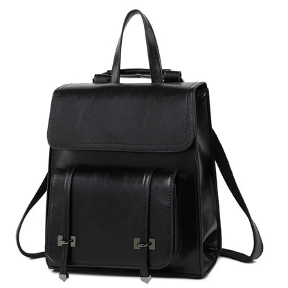 Genuine Leather Women Backpack Book School Laptop Bag Travel Oil Wax Cowhide Fashion One Shoulder Camputer Bags Daypack Rucksack