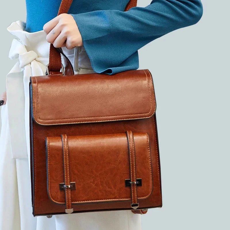 Genuine Leather Women Backpack Book School Laptop Bag Travel Oil Wax Cowhide Fashion One Shoulder Camputer Bags Daypack Rucksack
