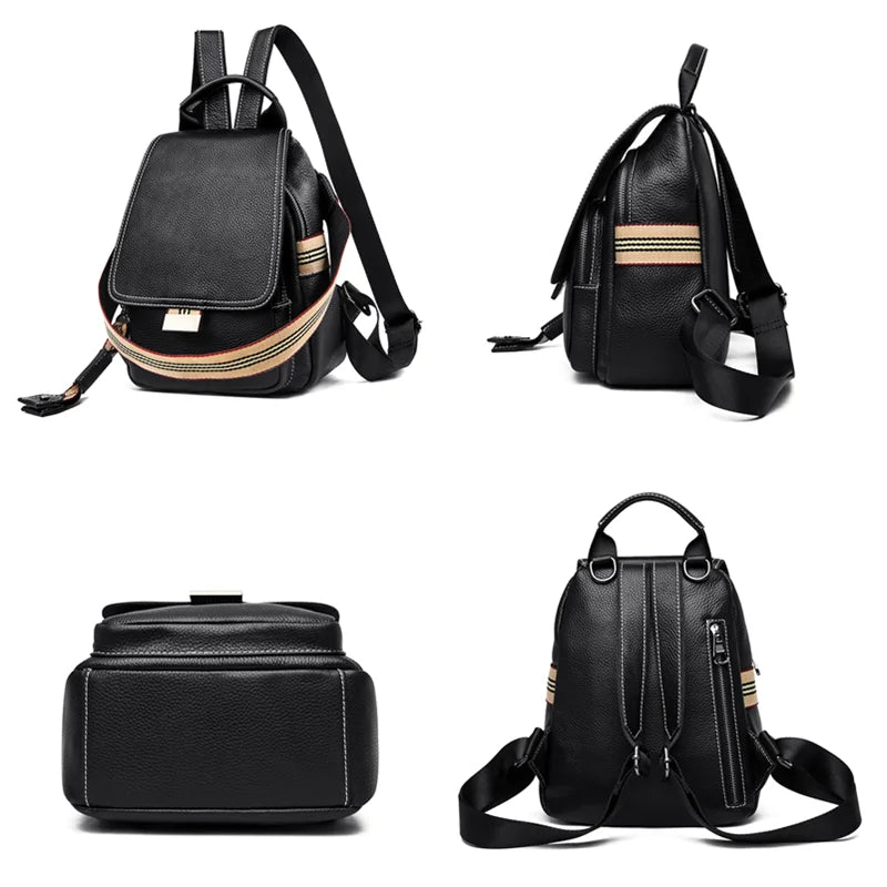 Genuine Leather Women Backpack High Quality Cowhide Backpacks for Teenage Girls School Bag large capacity Female shoulder bags