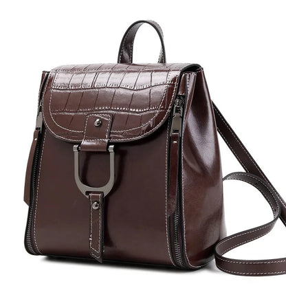 Genuine Leather Women Backpack Rucksack Simple Fashion Grils School Book Bag Mini Oil Wax Cowhide Daypack Knapsack