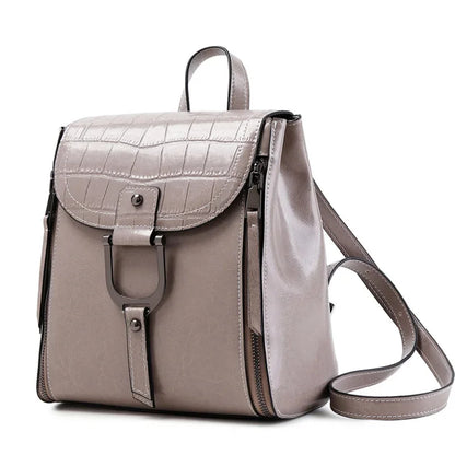 Genuine Leather Women Backpack Rucksack Simple Fashion Grils School Book Bag Mini Oil Wax Cowhide Daypack Knapsack