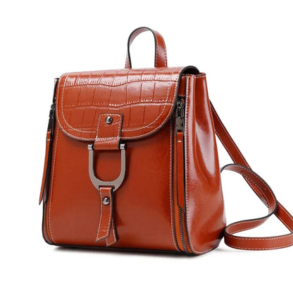 Genuine Leather Women Backpack Rucksack Simple Fashion Grils School Book Bag Mini Oil Wax Cowhide Daypack Knapsack