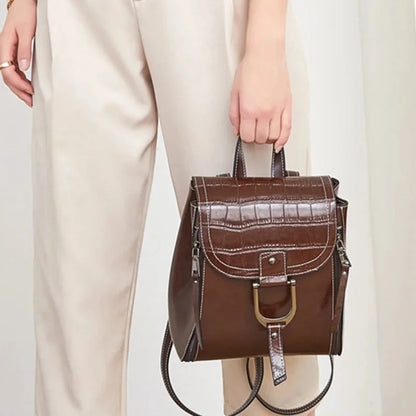 Genuine Leather Women Backpack Rucksack Simple Fashion Grils School Book Bag Mini Oil Wax Cowhide Daypack Knapsack