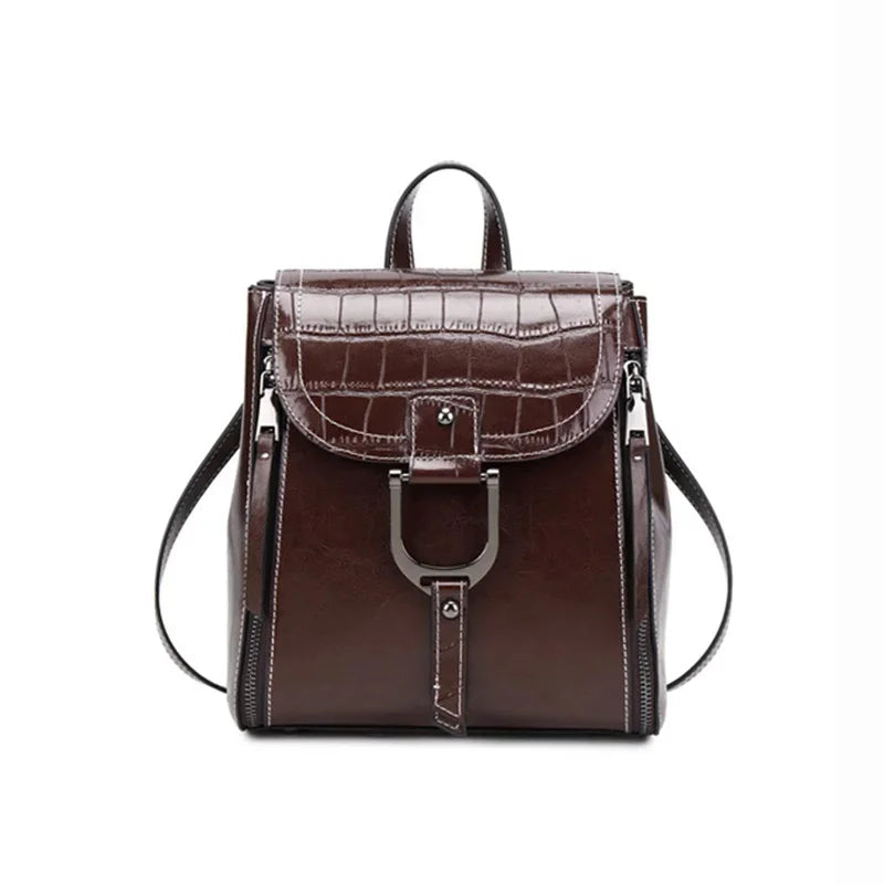 Genuine Leather Women Backpack Rucksack Simple Fashion Grils School Book Bag Mini Oil Wax Cowhide Daypack Knapsack