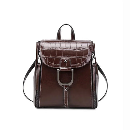 Genuine Leather Women Backpack Rucksack Simple Fashion Grils School Book Bag Mini Oil Wax Cowhide Daypack Knapsack