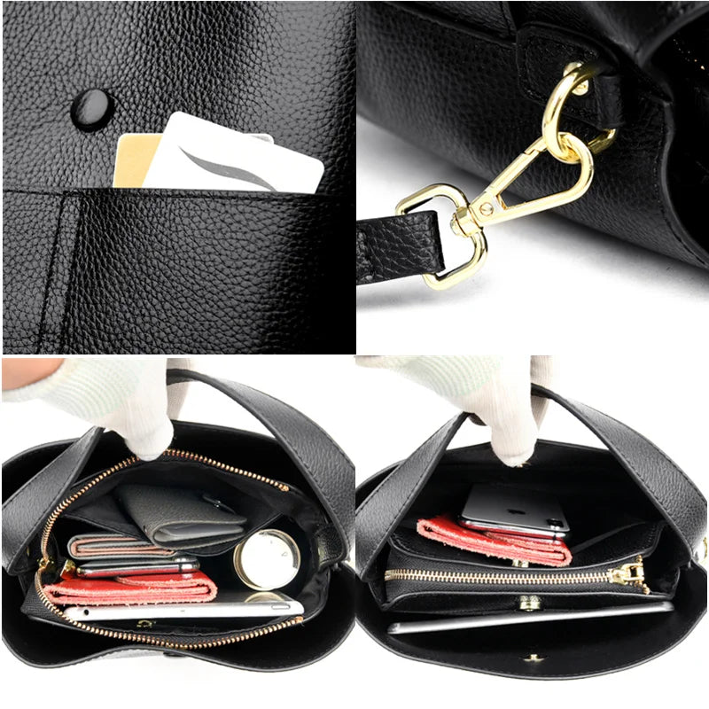 Genuine Leather Women Handbags Designer Shoulder Bags Cow Leather Handbags 3 Layer Pocket Crossbody Bags For Women 2022 Tote Bag