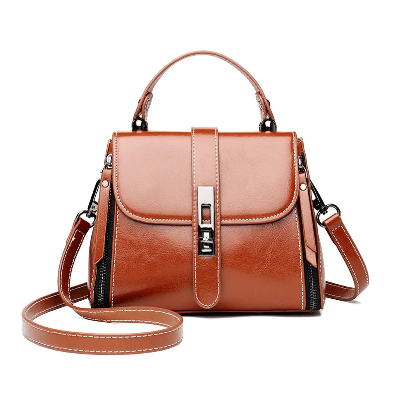 Genuine Leather Women Handbags Purses Luxury Designer Shoulder Crossbody Bags Lady 2022 Vintage Oil wax Cowhide Ladies Tote Sac