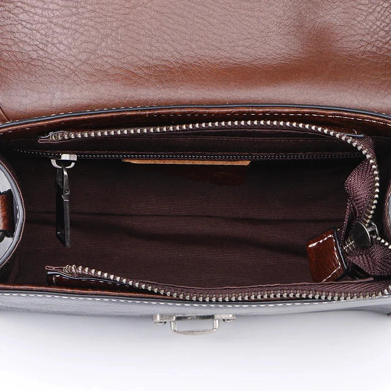 Genuine Leather Women Messenger Cross Body Tote Bags Retro First Layer Cowhide Female Lady Shoulder Top Handle Handbag
