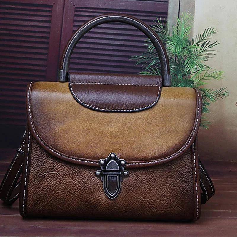 Genuine Leather Women Messenger Cross Body Tote Bags Retro First Layer Cowhide Female Lady Shoulder Top Handle Handbag