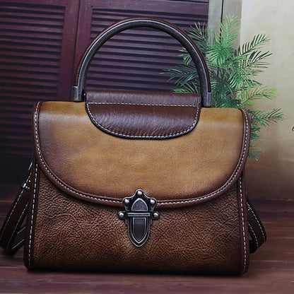 Genuine Leather Women Messenger Cross Body Tote Bags Retro First Layer Cowhide Female Lady Shoulder Top Handle Handbag