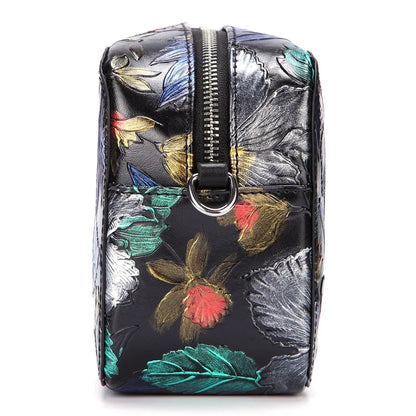 Genuine Leather Women Messenger Cross body Bag Embossed National Style Leisure Real Cowhide Sling Crossbody Shoulder Purse Bags