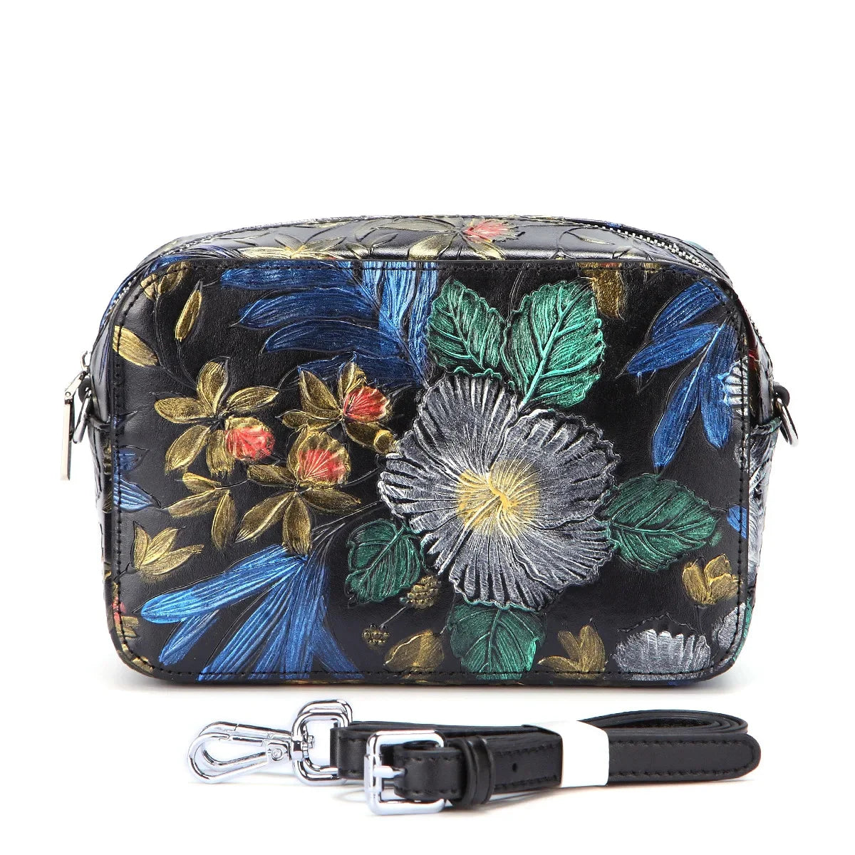 Genuine Leather Women Messenger Cross body Bag Embossed National Style Leisure Real Cowhide Sling Crossbody Shoulder Purse Bags