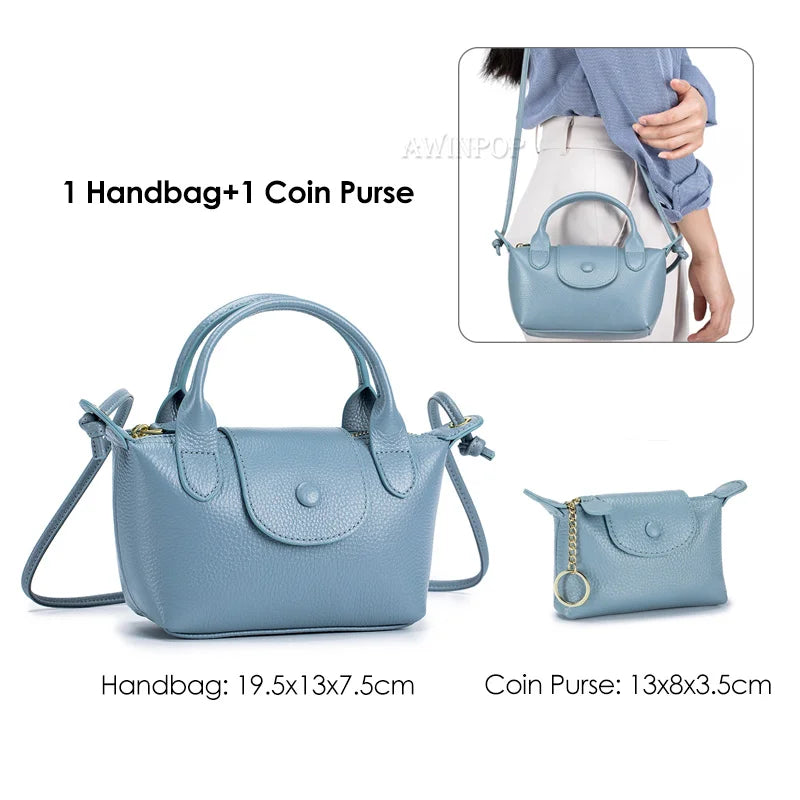 Genuine Leather Women Mini handbags and Purse for Girls Small Shoulder Bags Lady Small Crossbody Bag Mobile Phone Bolso Mujer