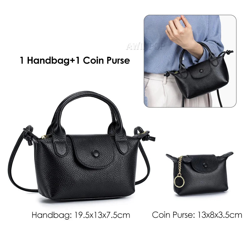 Genuine Leather Women Mini handbags and Purse for Girls Small Shoulder Bags Lady Small Crossbody Bag Mobile Phone Bolso Mujer