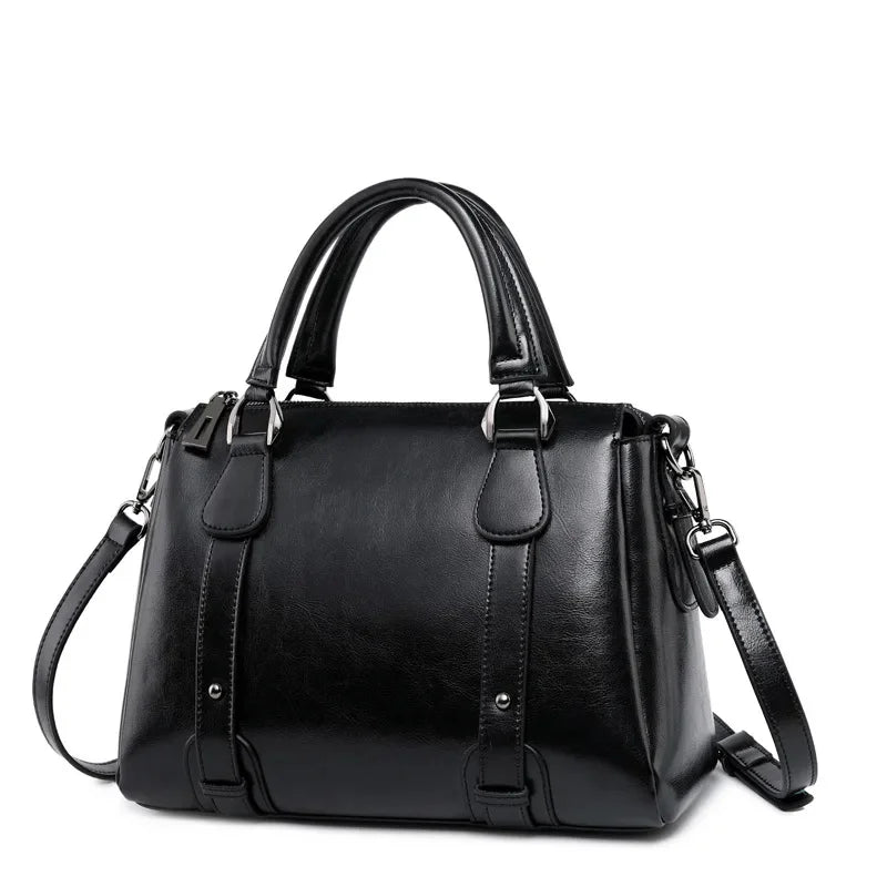 Genuine Leather Women Shoulder Cross body Handbag Top Handle Casual Designer Female Oil Wax Cowhide Messenger Tote Bag