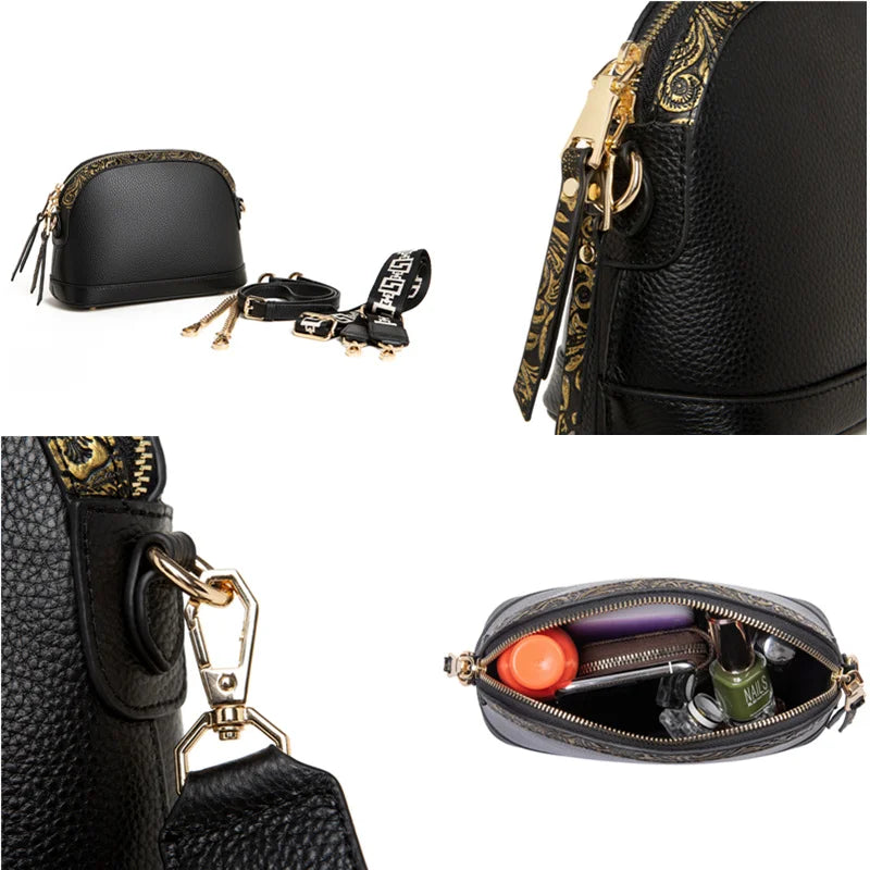 Genuine Leather Women Shoulder Messenger Bags Designer Shell Cowhide Tote Bag for Women 2022 Fashion Luxury Ladies Handbags Sac