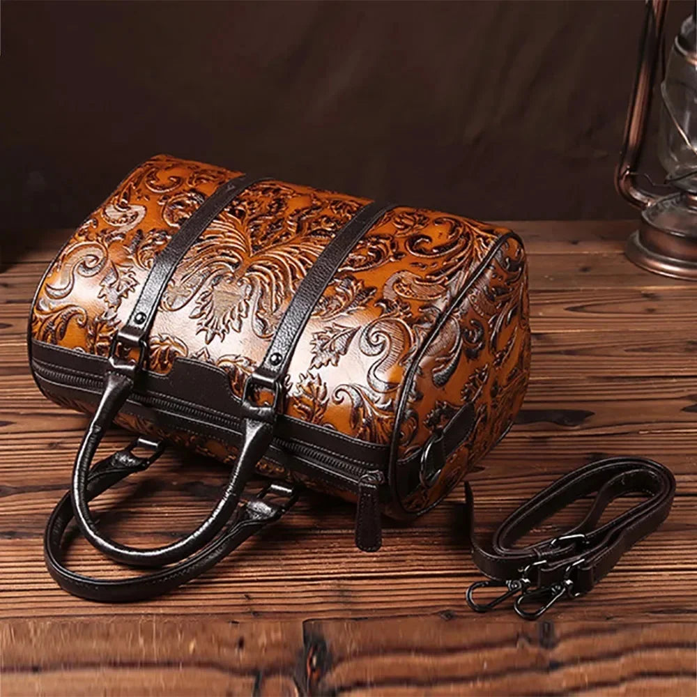 Genuine Leather Women Tote Handbag Crossbody Top Handle Bags Embossed Female Natural Skin Ladies Shoulder Messenger Bag