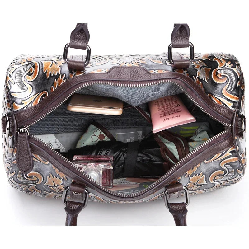 Genuine Leather Women Tote Handbag Crossbody Top Handle Bags Embossed Female Natural Skin Ladies Shoulder Messenger Bag