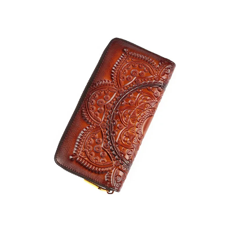 Genuine Leather Women Wallet Clutch Bag ID/Credit Card Cash Holder Vintage Lady Real Cowhide Woemen Wrist Money Bags Long Purse