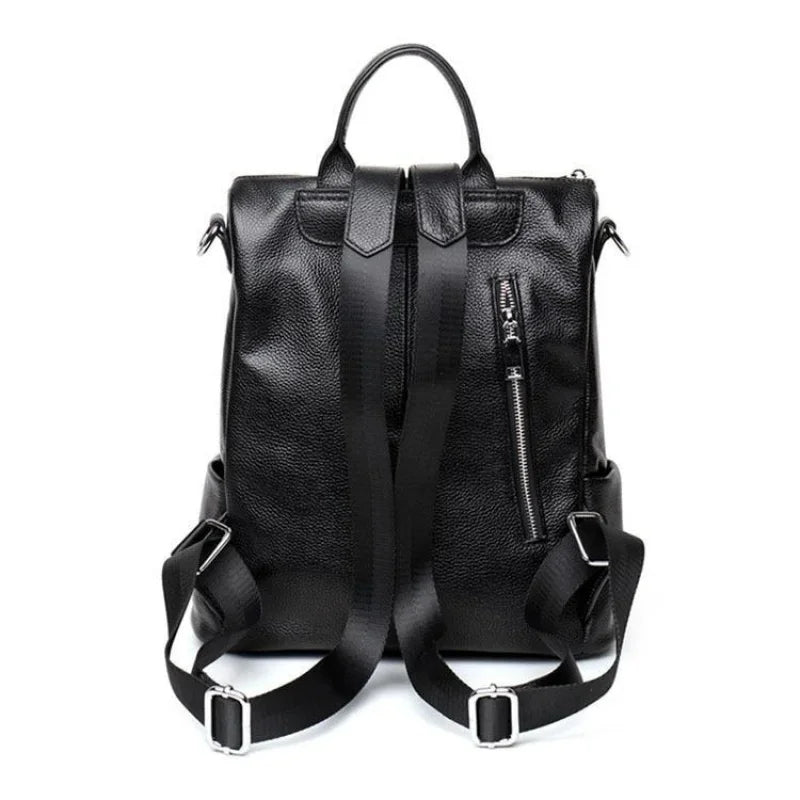Genuine Leather Women's Backpack Fashion Embroidery School Trendy Lady Travel Shoulder Large Capacity Laptop Bag