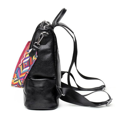 Genuine Leather Women's Backpack Fashion Embroidery School Trendy Lady Travel Shoulder Large Capacity Laptop Bag