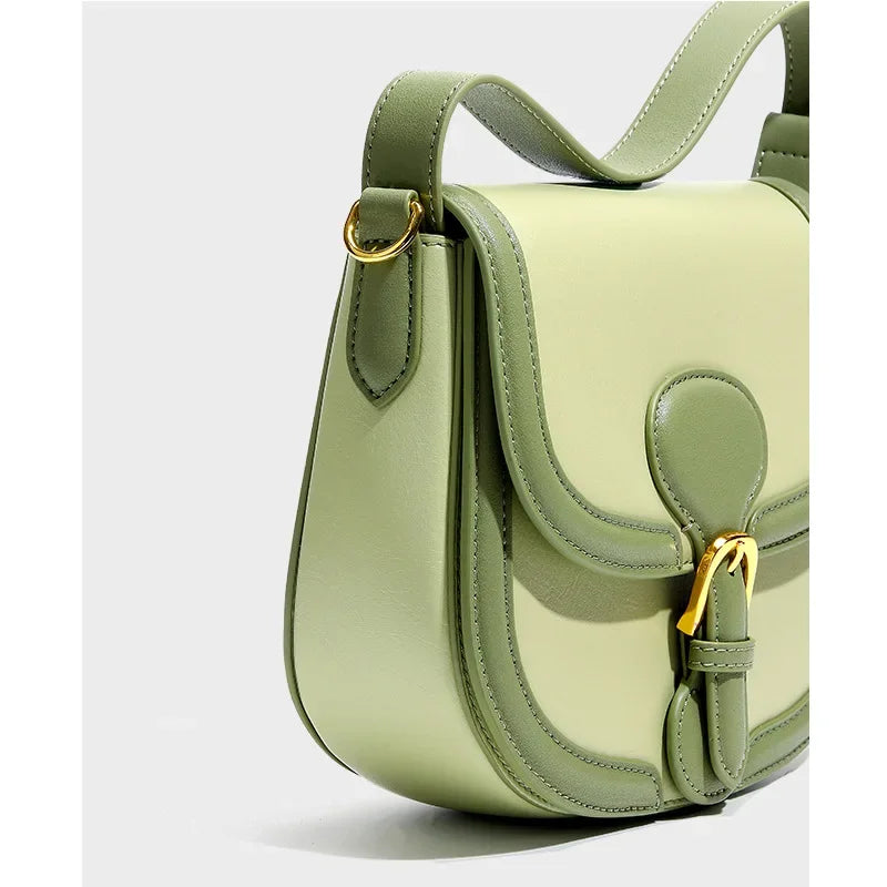Genuine Leather Women's Bag 2024 New Olive Green Niche Simple Cowhide Bag Shoulder Luxury Designer Handbag Crossbody Bags